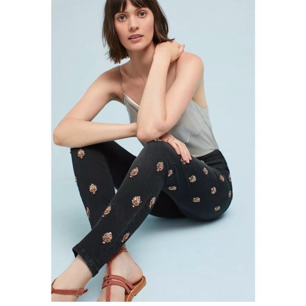 Anthropologie Pilcro and the Letterpress Skinny Jeans with Floral Embroidery